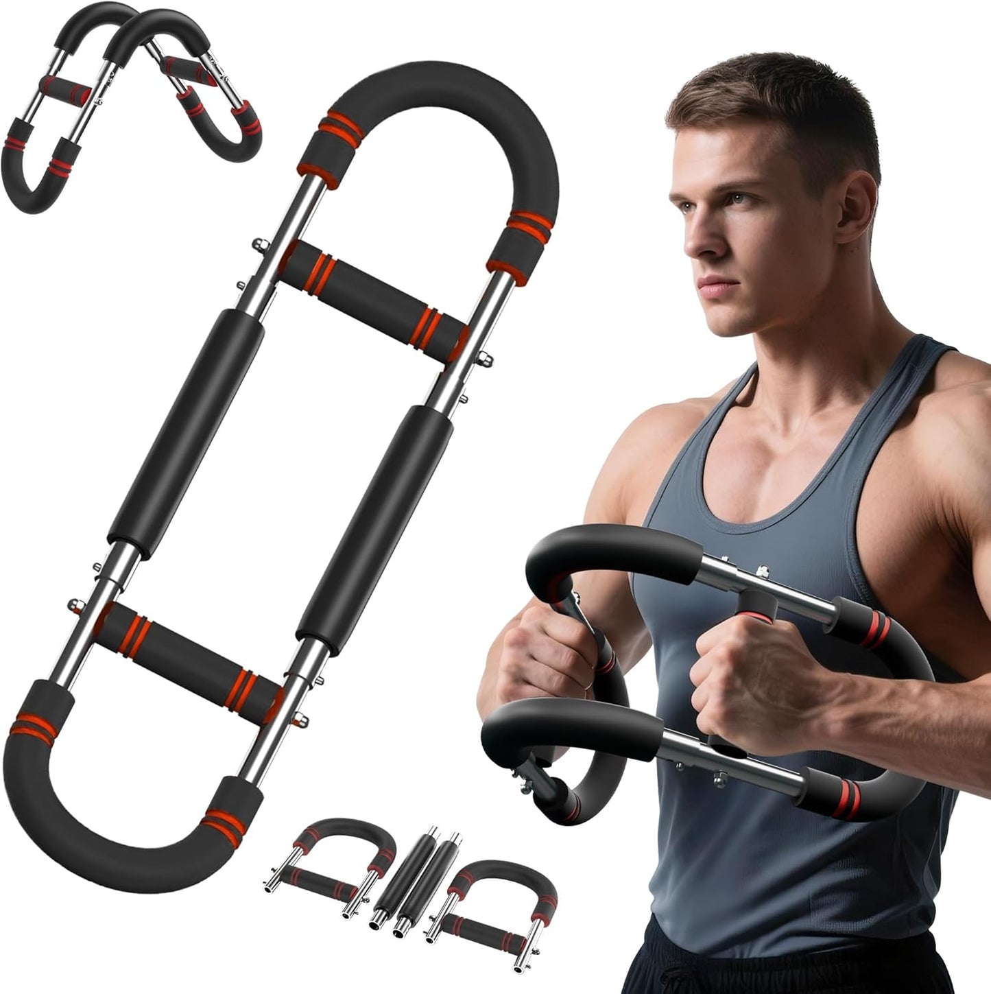 Twister Arm Trainer, Adjustable Resistance Spring Workout Bar for Chest, Arms, Shoulders and Forearms Muscle Training, Portable Home Fitness Equipment, Upper Body Strength Trainer