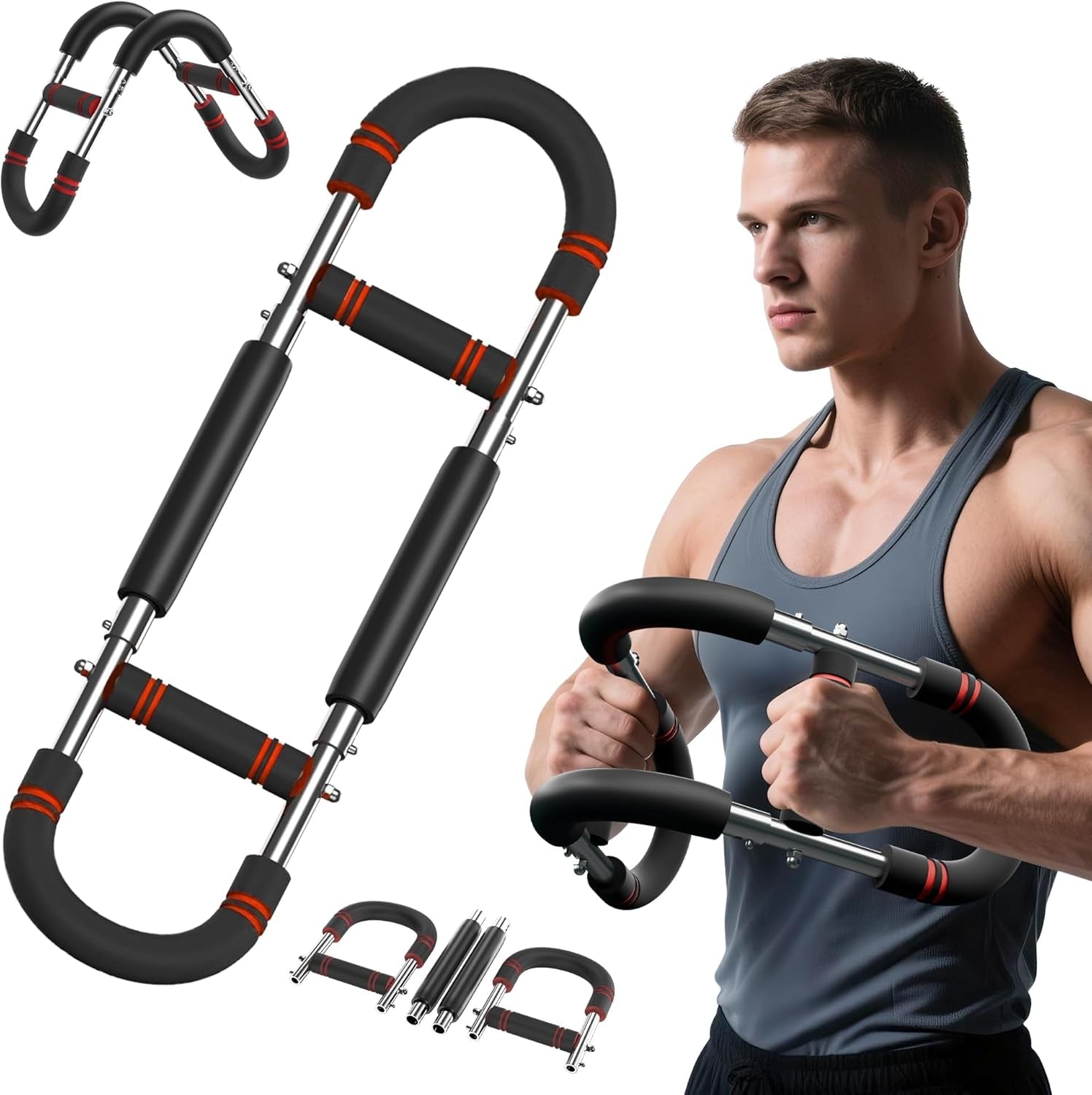 Twister Arm Trainer, Adjustable Resistance Spring Workout Bar for Chest, Arms, Shoulders and Forearms Muscle Training, Portable Home Fitness Equipment, Upper Body Strength Trainer