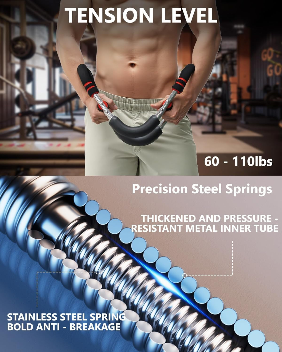 Twister Arm Trainer, Adjustable Resistance Spring Workout Bar for Chest, Arms, Shoulders and Forearms Muscle Training, Portable Home Fitness Equipment, Upper Body Strength Trainer