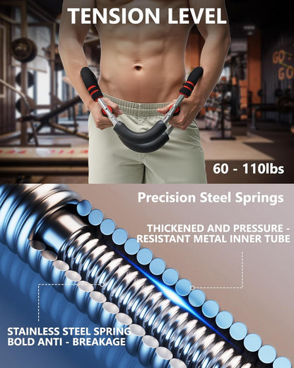 Twister Arm Trainer, Adjustable Resistance Spring Workout Bar for Chest, Arms, Shoulders and Forearms Muscle Training, Portable Home Fitness Equipment, Upper Body Strength Trainer